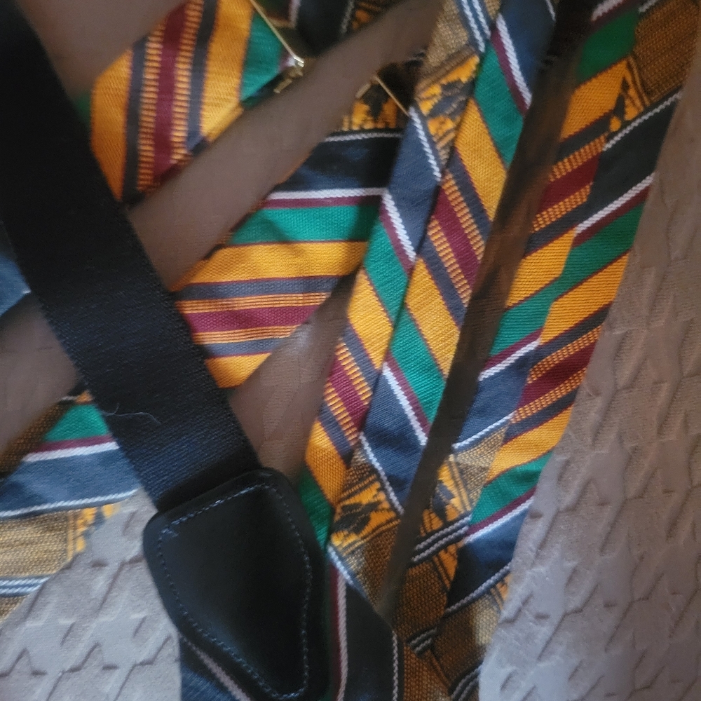 Pelican Suspenders Colorful Stripes Black & Gold Trim - Picture 2 of 10